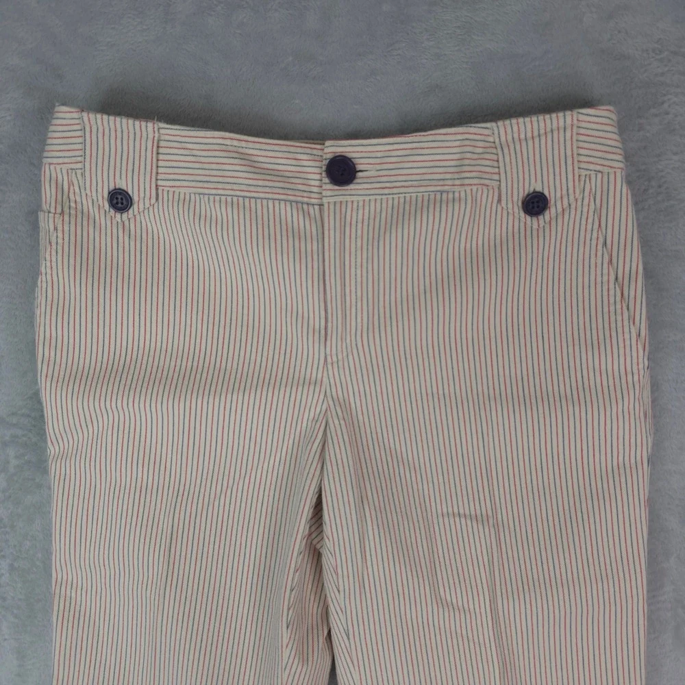 Bandolino Capri Pants Womens 10 White Red Blue Striped Cuffed Stretch Nautical